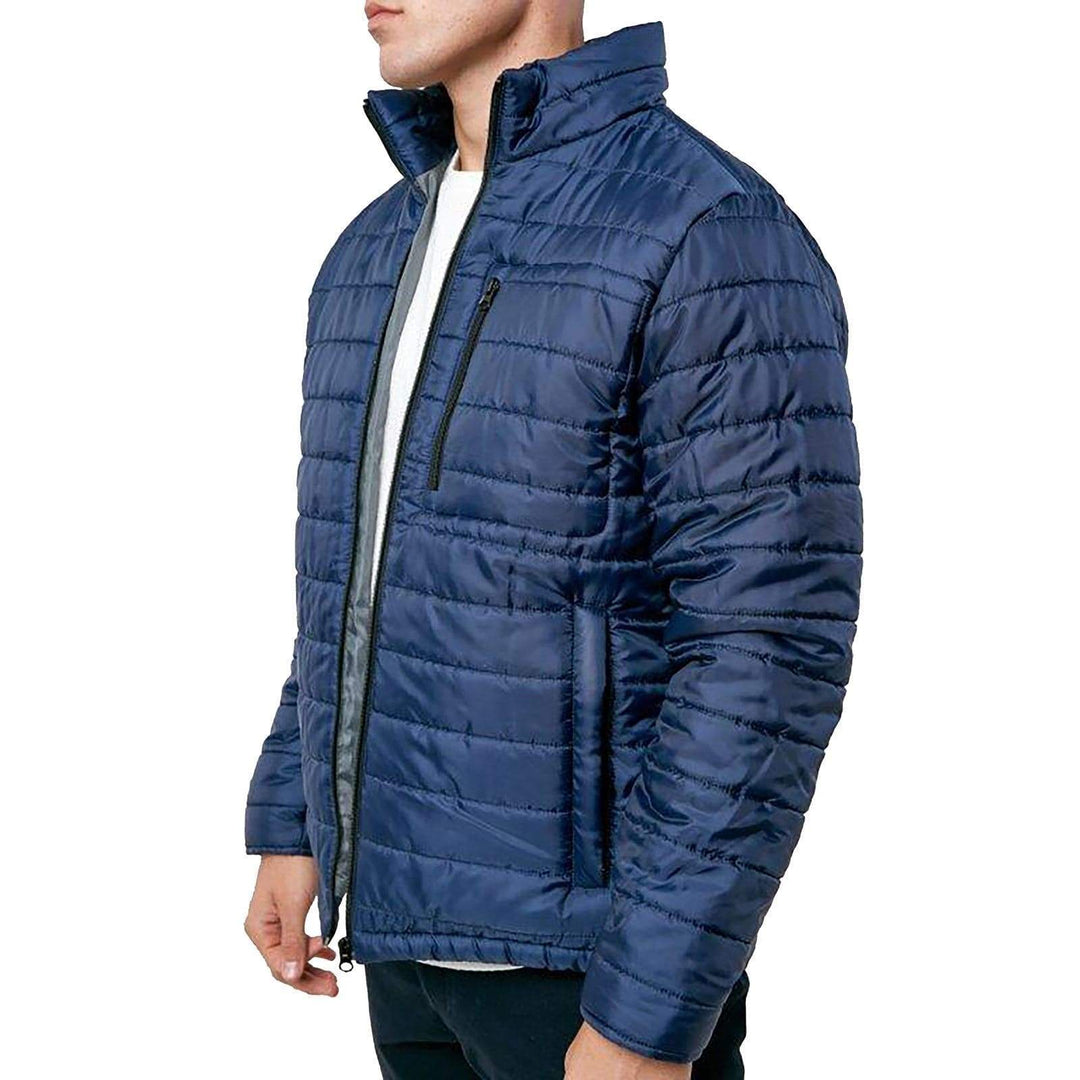 Mens Quilted Jacket Funnel Neck Puffer Winter Coat Padded Navy / S