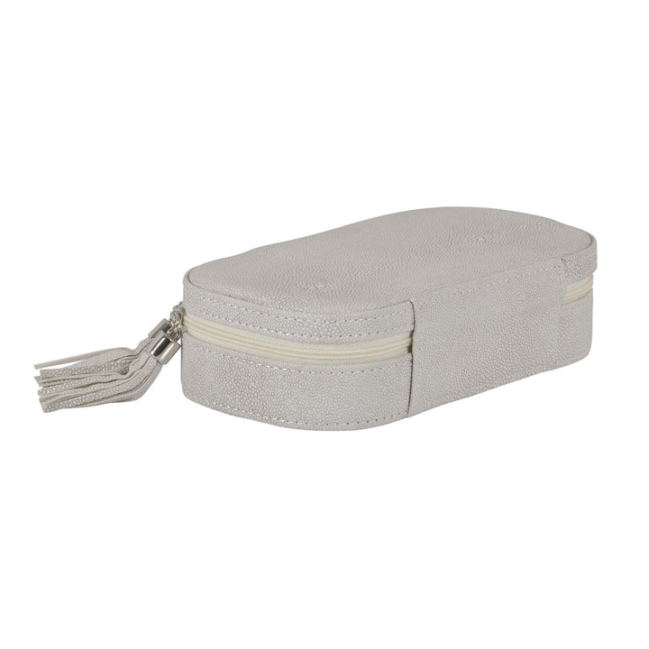 Travel Jewellery Case With Mirror Zip Faux Leather Box White