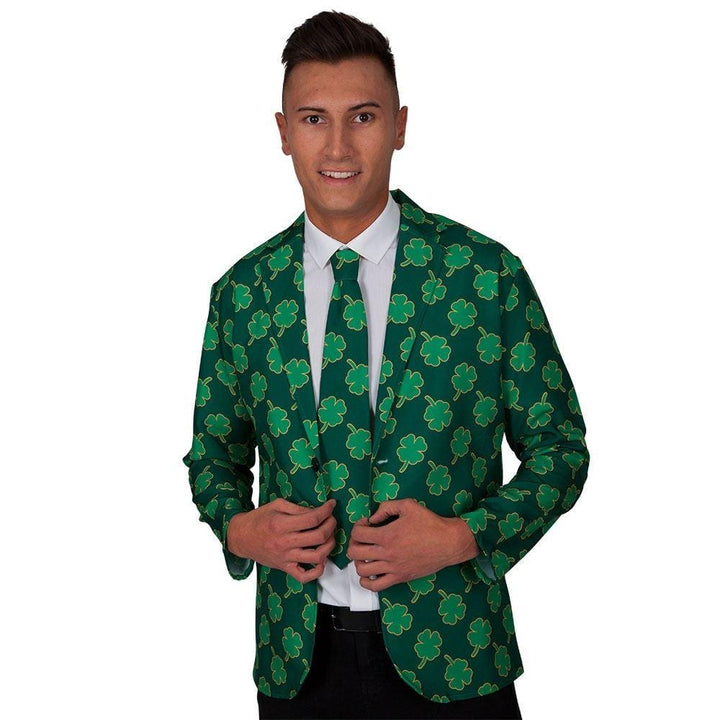 Mens St Patrick's Shamrock Jacket & Tie Fancy Dress Costume XL