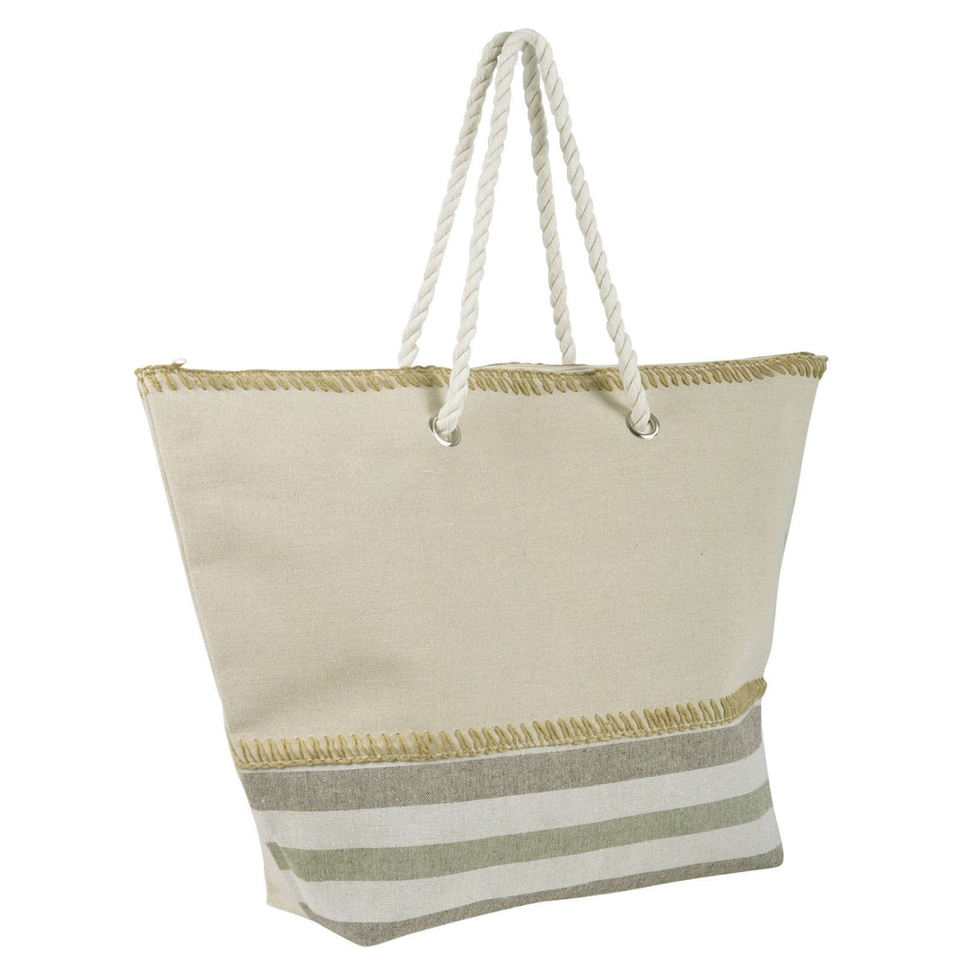 Womens Bottom Stripes Canvas Beach Shopping Shoulder Bag Green