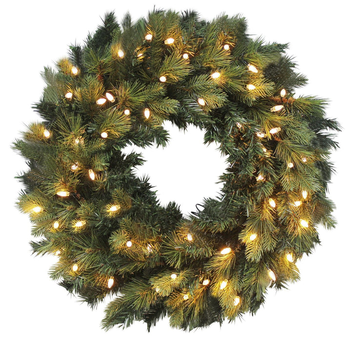 Christmas Wreath Pre-Lit Luxury Artificial Green Pine Tips 30"