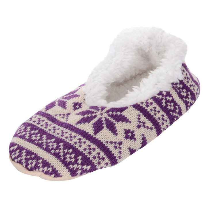 Womens Fair Isle Knit Snugg Slippers Sherpa Fleece Lining