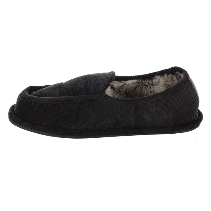 Mens Cord Slippers With Faux Fur Lining and Non-Slip Sole