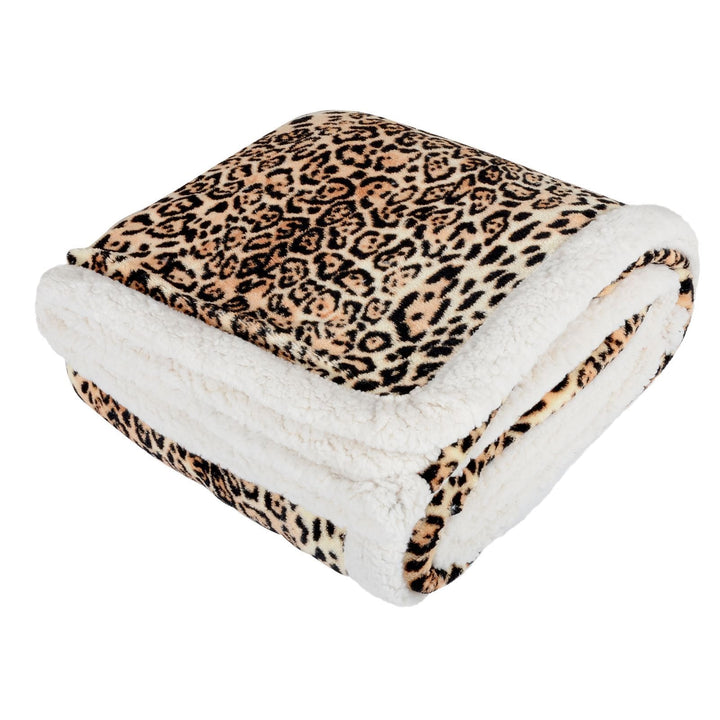 Animal Print Fleece Blanket With Sherpa Trim 2 Sizes Leopard / 150x200cm