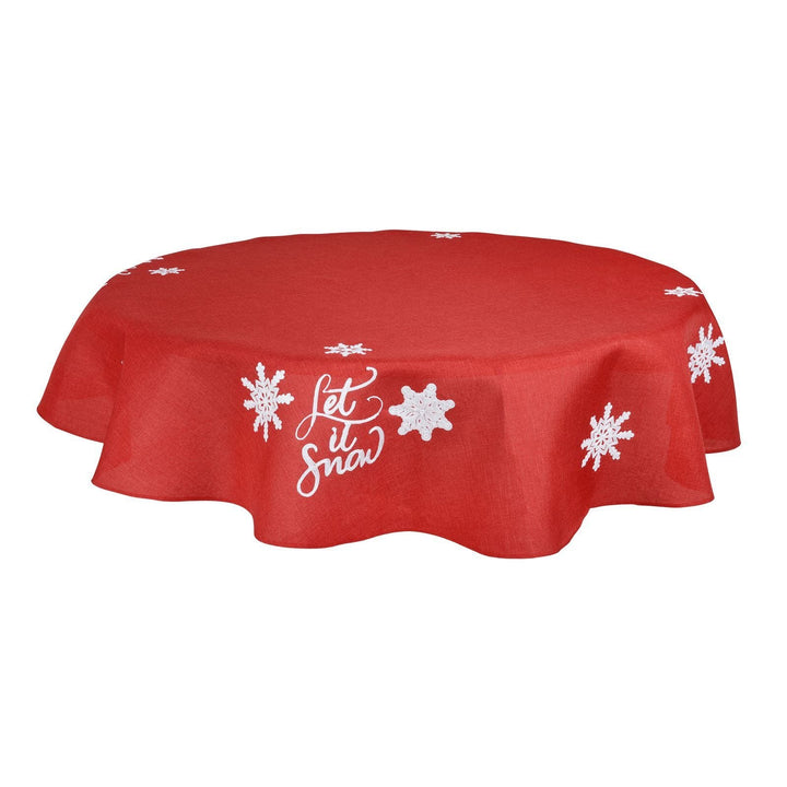 Let It Snow Fabric Tablecloths / Napkins Xmas Decoration Red / 70" Round