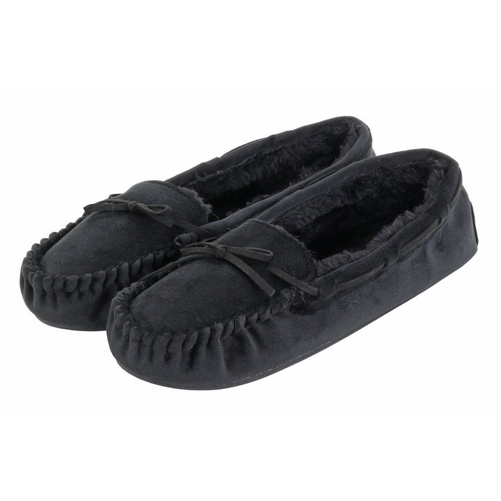 Womens Moccasin Slippers Luxury Velour Fur Lining Non-Slip Black / 5