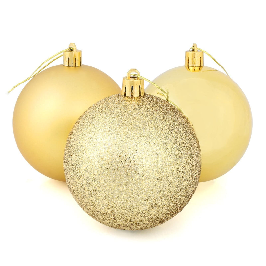 9 x 8cm Christmas Tree Baubles Matte Glitter Mirrored Styles Gold