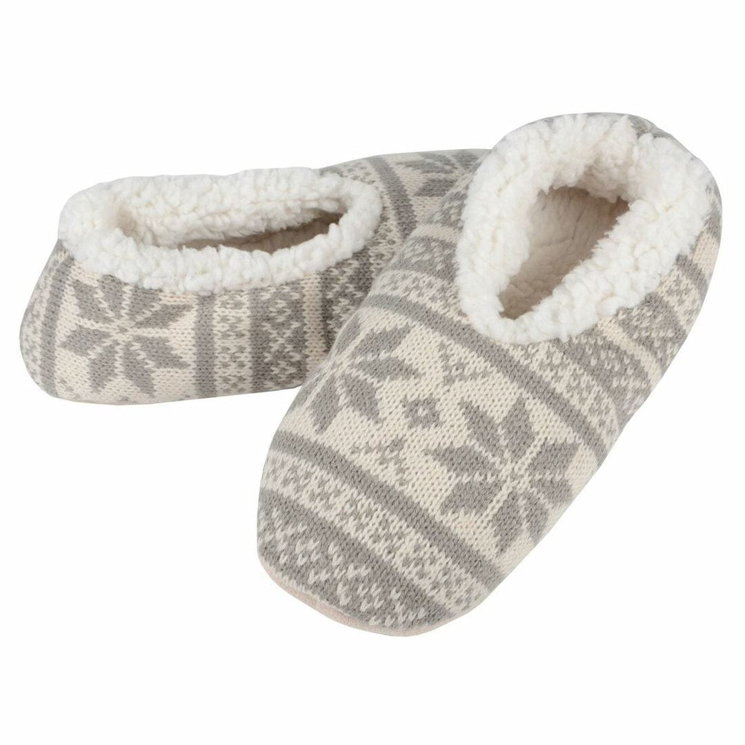 Womens Fair Isle Knit Snugg Slippers Sherpa Fleece Lining Grey / 5-6