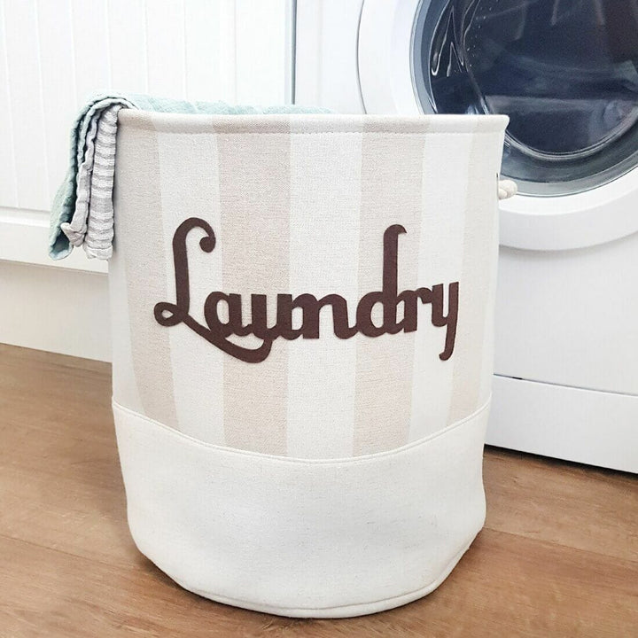 3 Piece Laundry Basket Set Neutral Stripe Storage Hamper