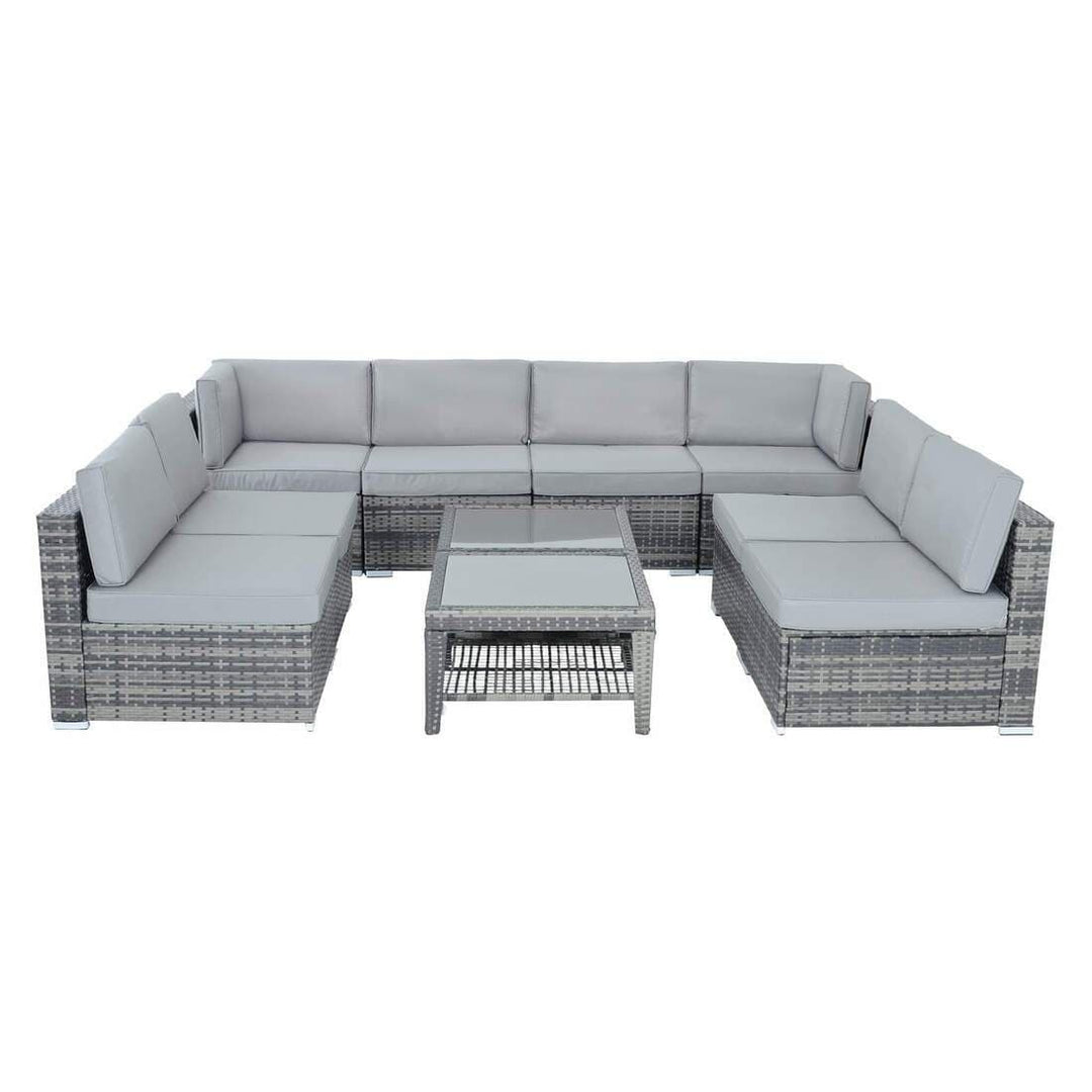 Monaco 10pc Garden Sofa Set Grey Rattan Patio Furniture