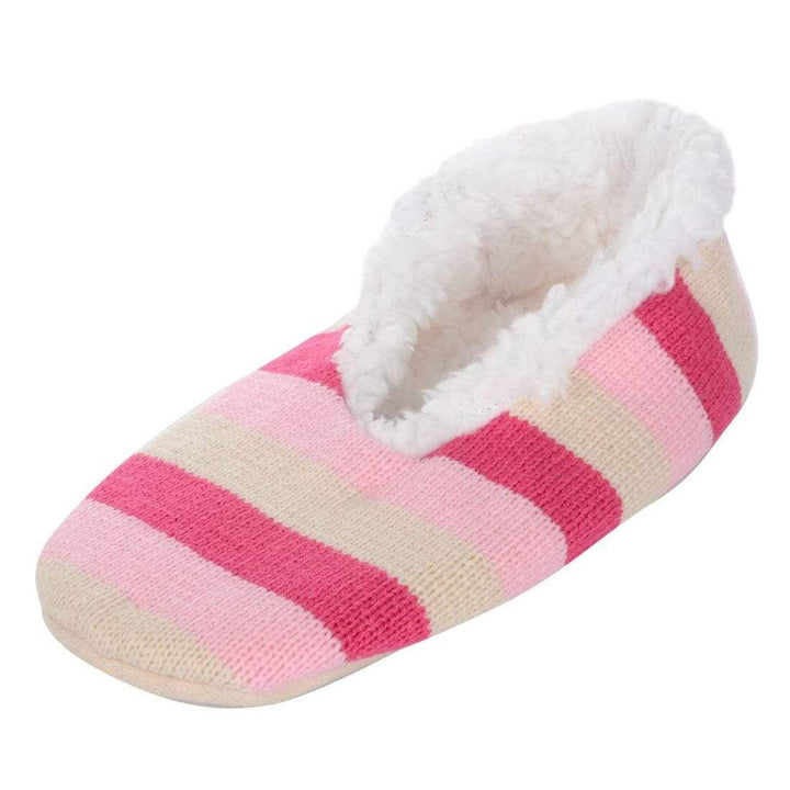 Womens Stripe Knit Ballet Style Slippers With Sherpa Lining Pink & Hot Pink / 3-4