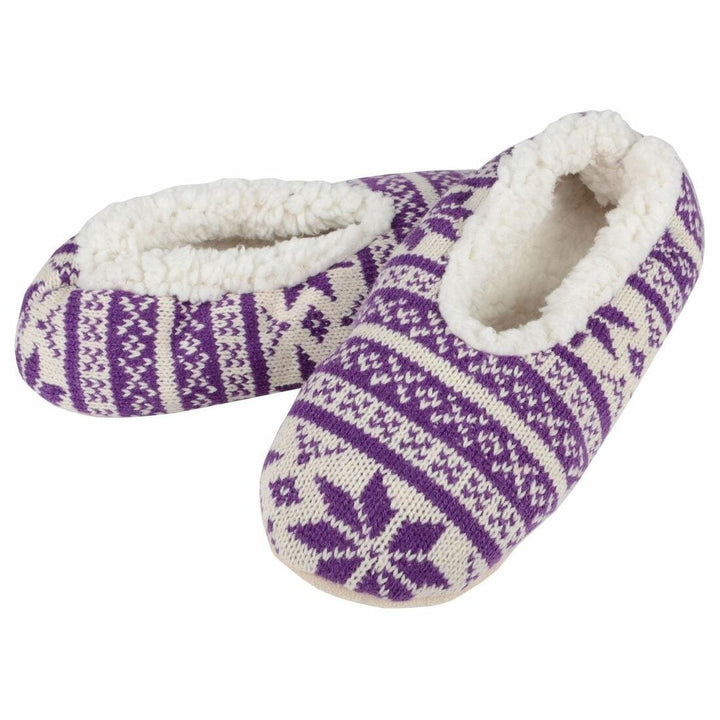 Womens Fair Isle Knit Snugg Slippers Sherpa Fleece Lining Purple / 5-6