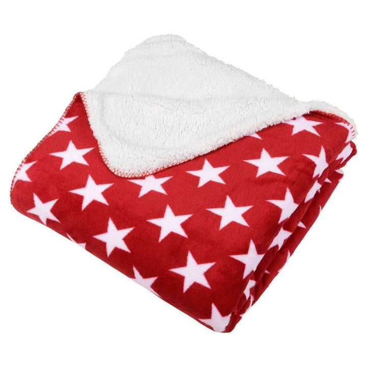 Luxury Double Layer Stars Sherpa Lined Fleece Blanket Sofa Bed Throw Red & White / 150 x 200cm