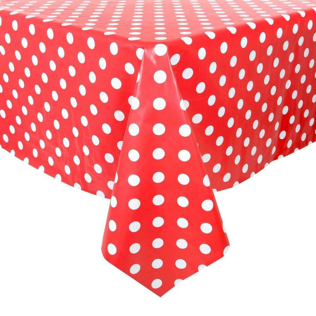 Polka Dot Large Tablecloth Wipe Clean PVC Vinyl Table Cover Red White