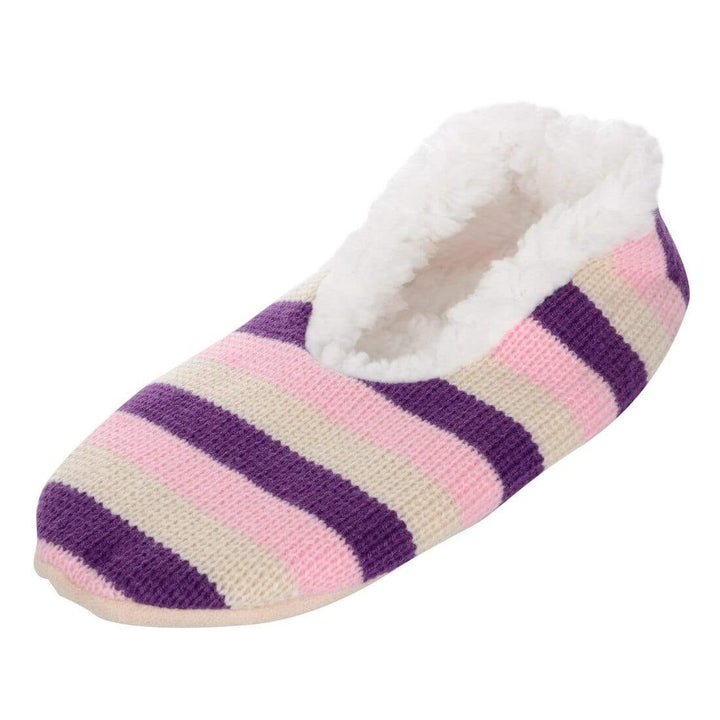 Womens Stripe Knit Ballet Style Slippers With Sherpa Lining Purple &amp; Pink / 3-4
