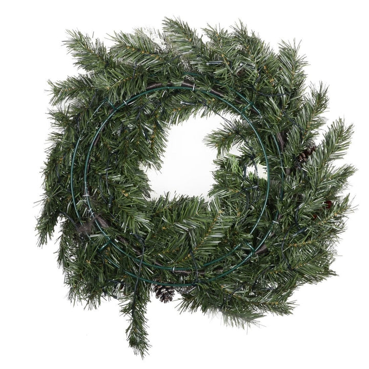 LED Snow Frosted Christmas Wreath With Berries &amp; Pine Cones