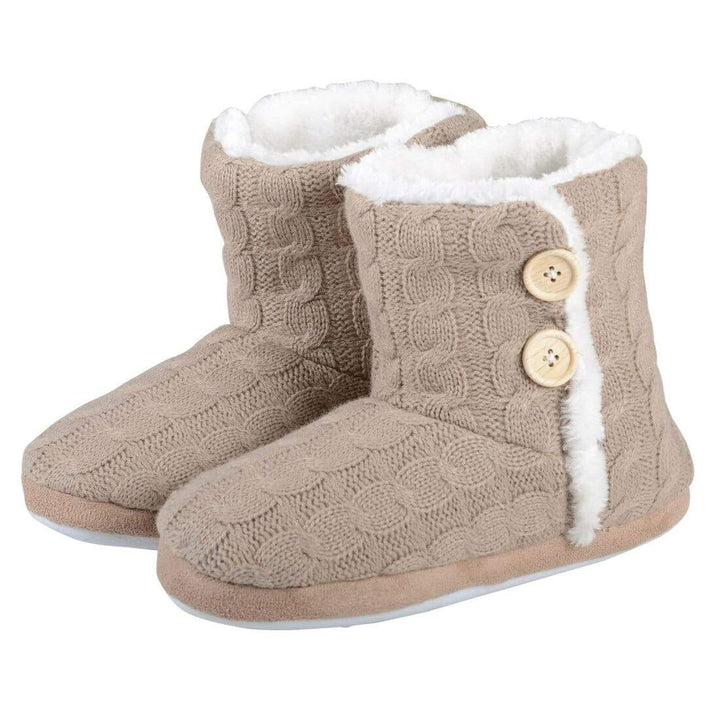 Womens Cable Knit Bootie Slipper With Non Slip Soles Mocha / 3