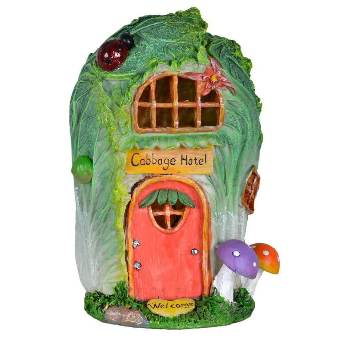 Solar Powered LED House Garden Ornaments Patio Outdoor Feature Cabbage Hotel