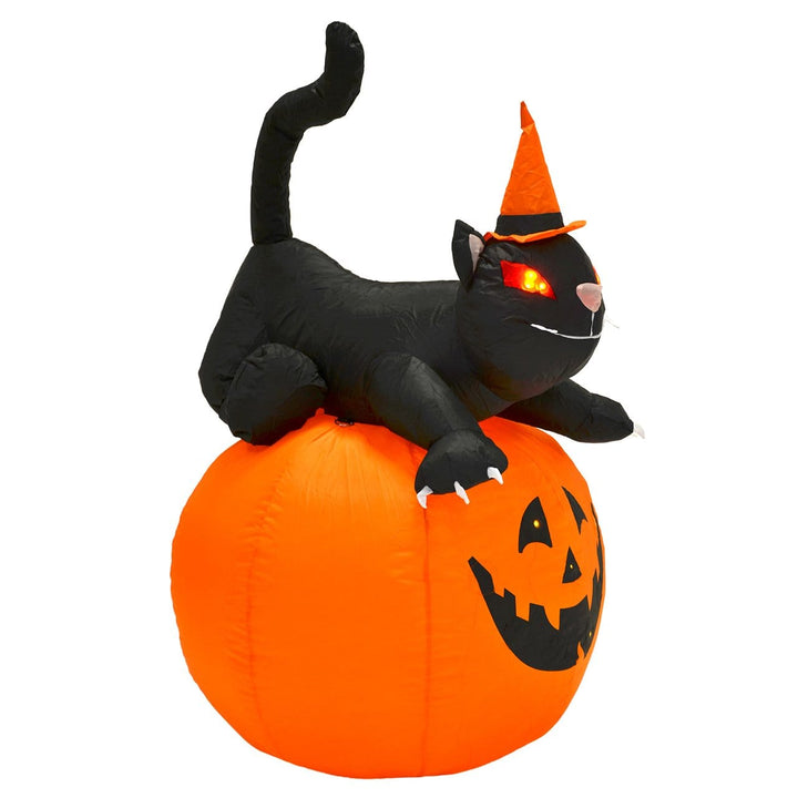 Giant 4ft Inflatable Light Up Pumpkin Black Cat Halloween Outdoor Decoration
