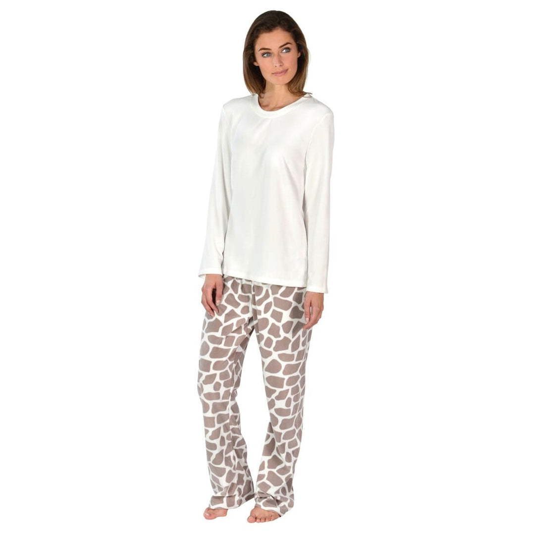 Womens Super Soft Fleece Pyjama Set Assorted Designs Giraffe / S