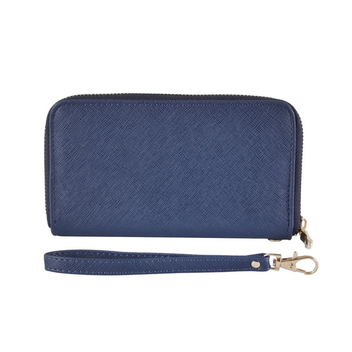 Womens Purse Classic Britt Faux Leather Clip On Wrist Strap Navy