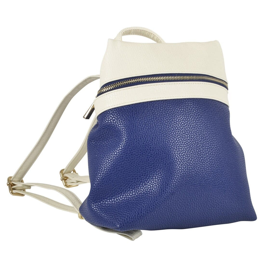 Womens Nevada Faux Leather Fashion Backpack With Thin Straps Navy/Cream