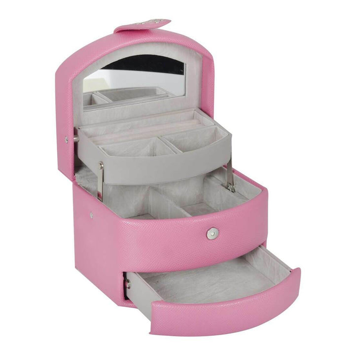 Small Faux Leather Jewellery Box With Three Drawers Pink