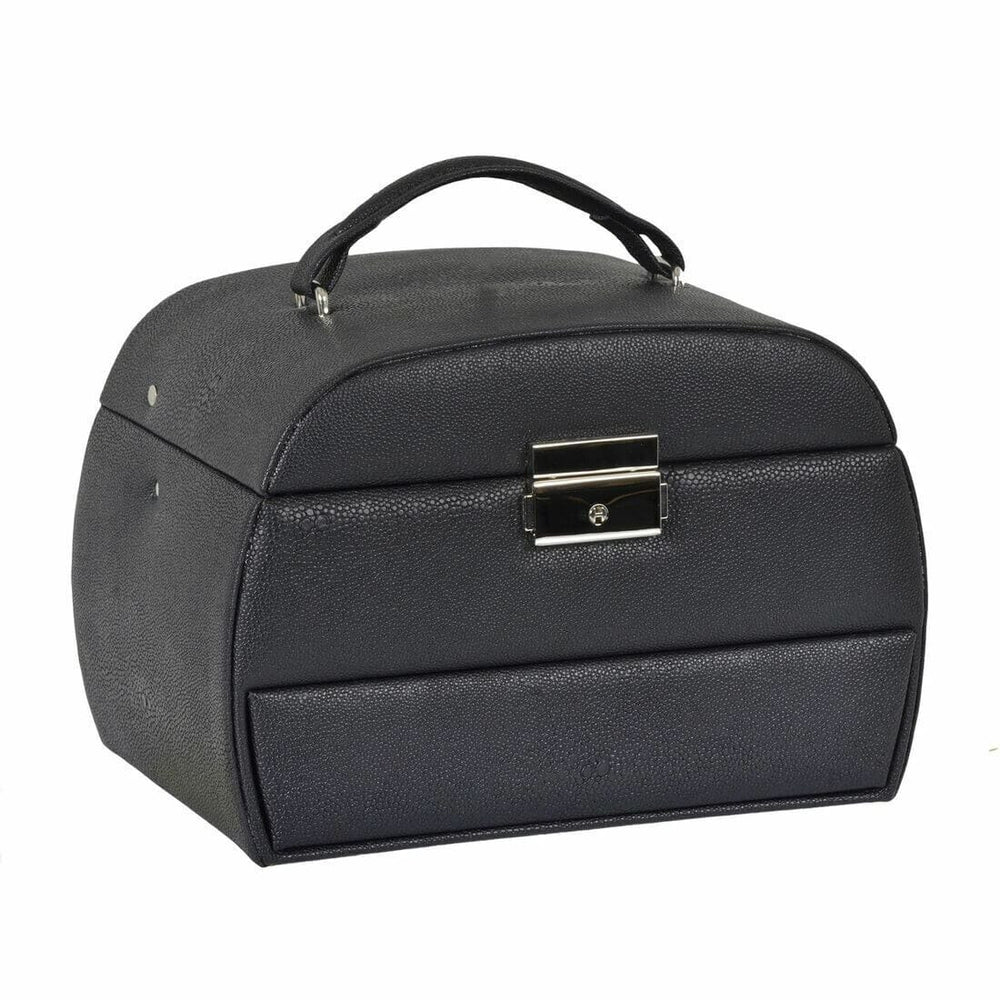 Large Lockable Jewellery Box With Faux Leather Travel Case Black