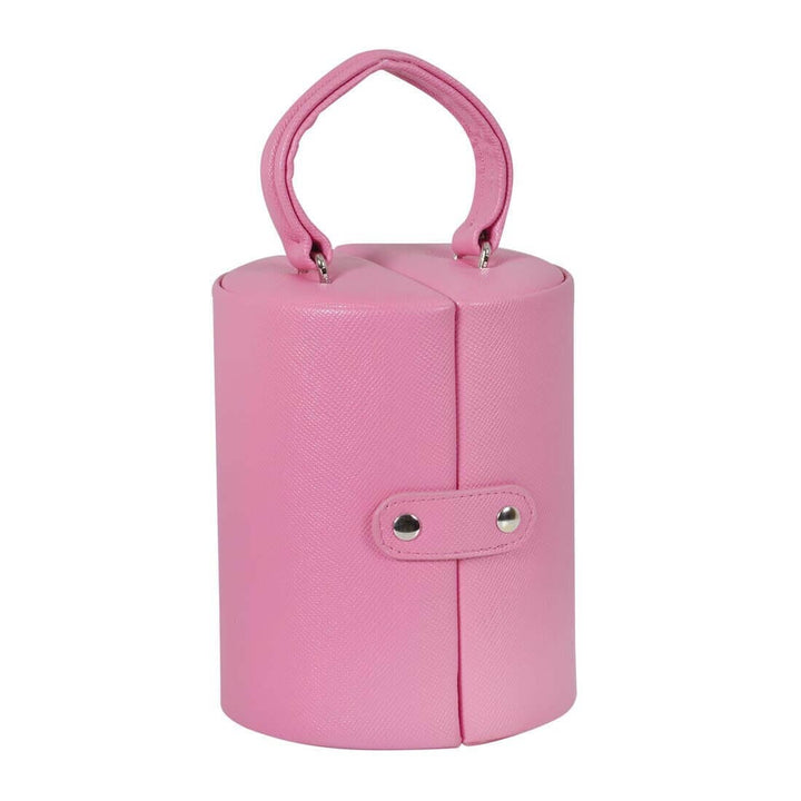 Cylinder Barrel Shaped Jewellery Box With Three Tiers Pink