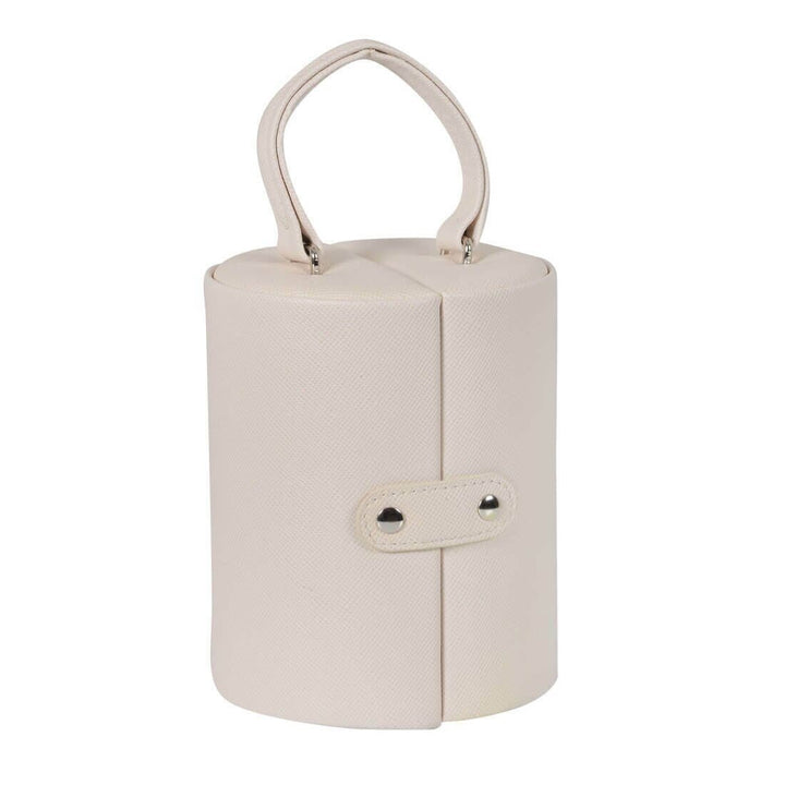 Cylinder Barrel Shaped Jewellery Box With Three Tiers Cream